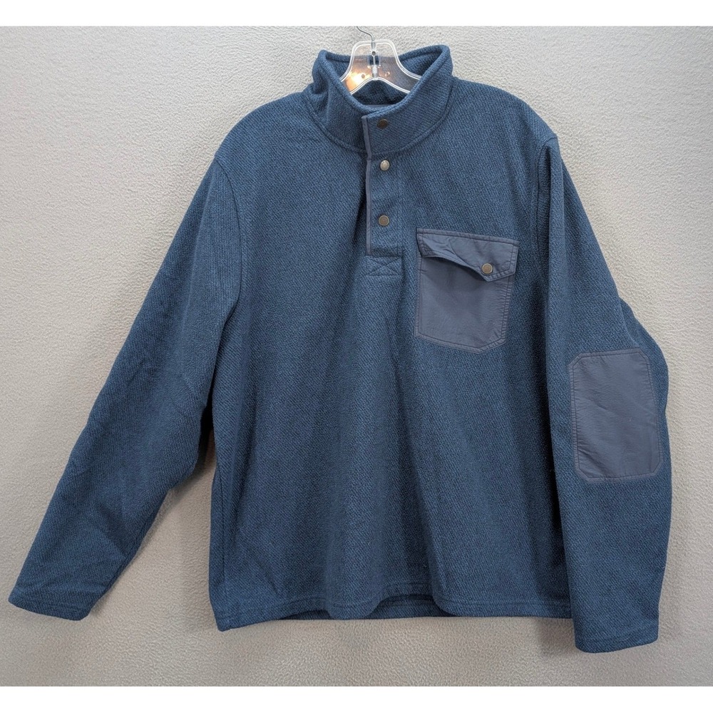 LL Bean Fleece Pullover Snap Front Mock Neck Men's Size L Navy Blue Outdoor Gorp - Picture 3 of 9